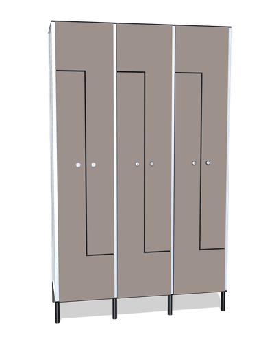 Taquilla fenólica de 6 puertas en L · 3 cuerpos