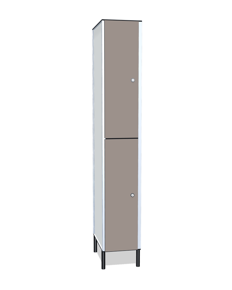Taquilla fenólica de 2 puertas: Ancho de cada cuerpo: 30 cm (310 mm); Puertas: Fossil, 12 mm; Con: ventilación en la trasera, barra de colgar