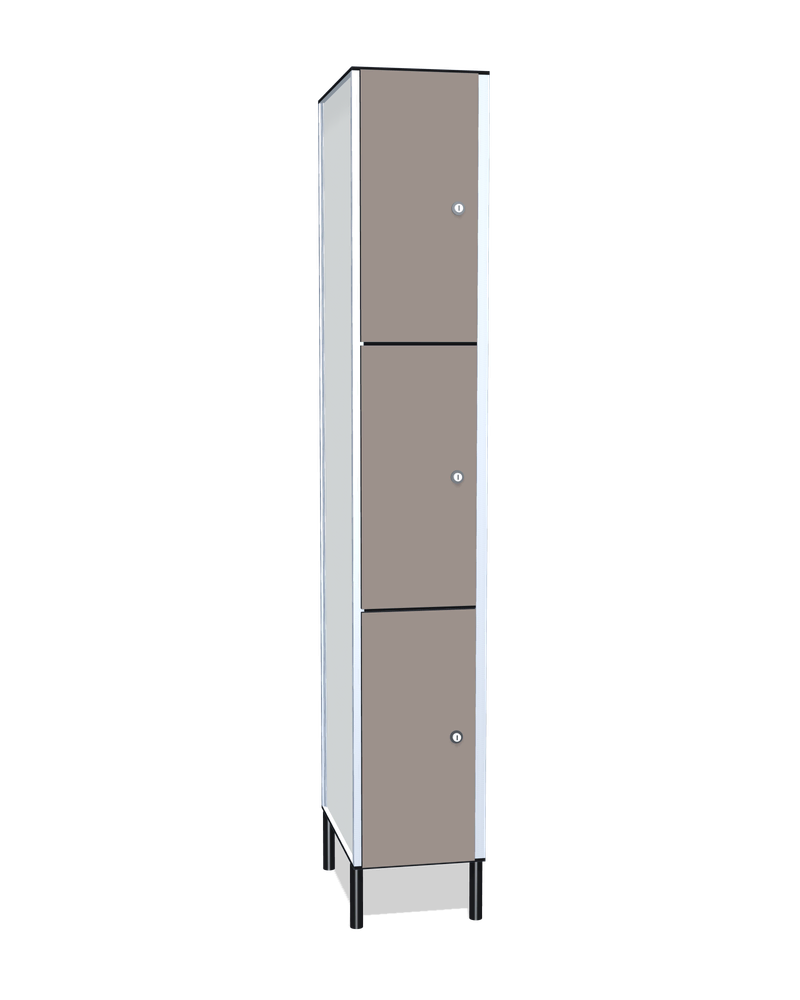 Taquilla fenólica de 3 puertas: Ancho de cada cuerpo: 30 cm (310 mm); Puertas: Fossil, 12 mm; Con: ventilación en la trasera