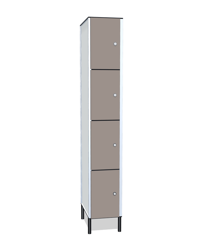 Taquilla fenólica de 4 puertas: Ancho de cada cuerpo: 30 cm (310 mm); Puertas: Fossil, 12 mm; Con: ventilación en la trasera