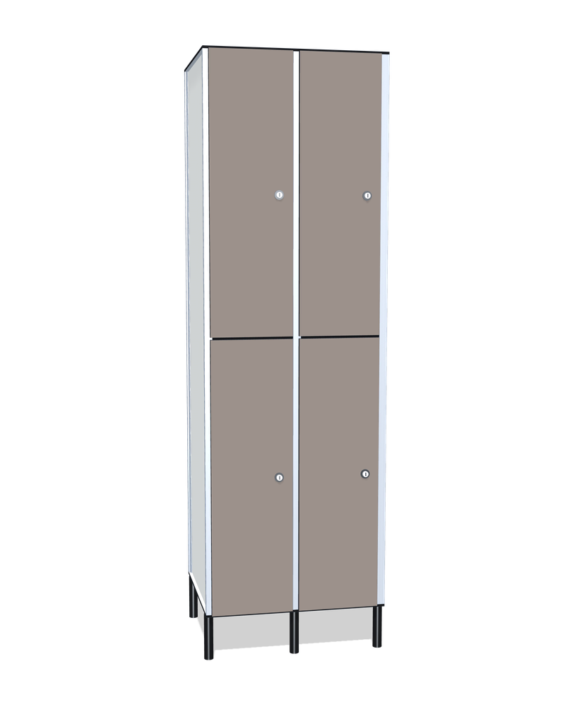 Taquilla fenólica de 4 puertas · 2 cuerpos de 2: Ancho de cada cuerpo: 30 cm (310 mm); Puertas: Fossil, 12 mm; Con: ventilación en la trasera, barra de colgar