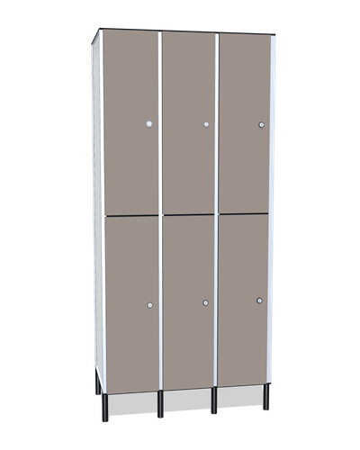 Taquilla fenólica de 6 puertas · 3 cuerpos de 2