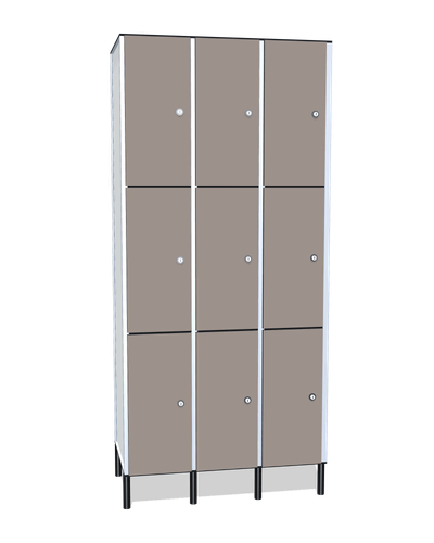 Taquilla fenólica de 9 puertas · 3 cuerpos de 3