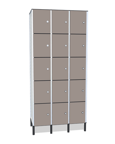 Taquilla fenólica de 15 puertas · 3 cuerpos de 5