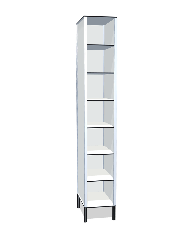 Taquilla fenólica sin puertas de 7 huecos: Ancho de cada cuerpo: 30 cm (310 mm); Patas: PVC negro