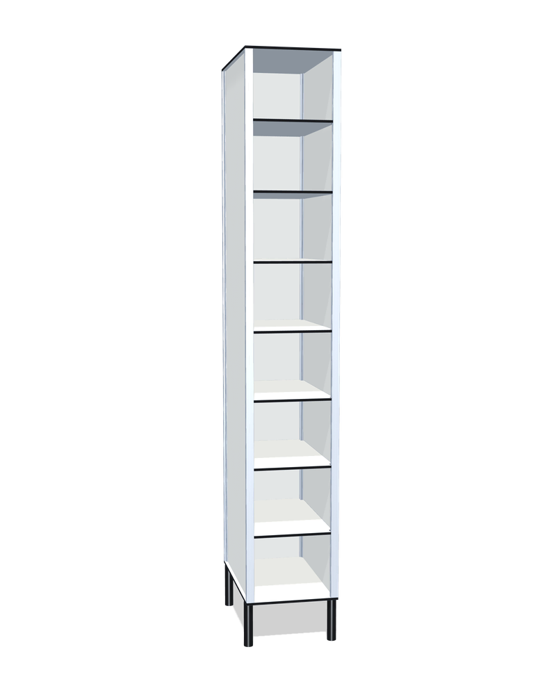 Taquilla fenólica sin puertas de 8 huecos: Ancho de cada cuerpo: 30 cm (310 mm); Patas: PVC negro