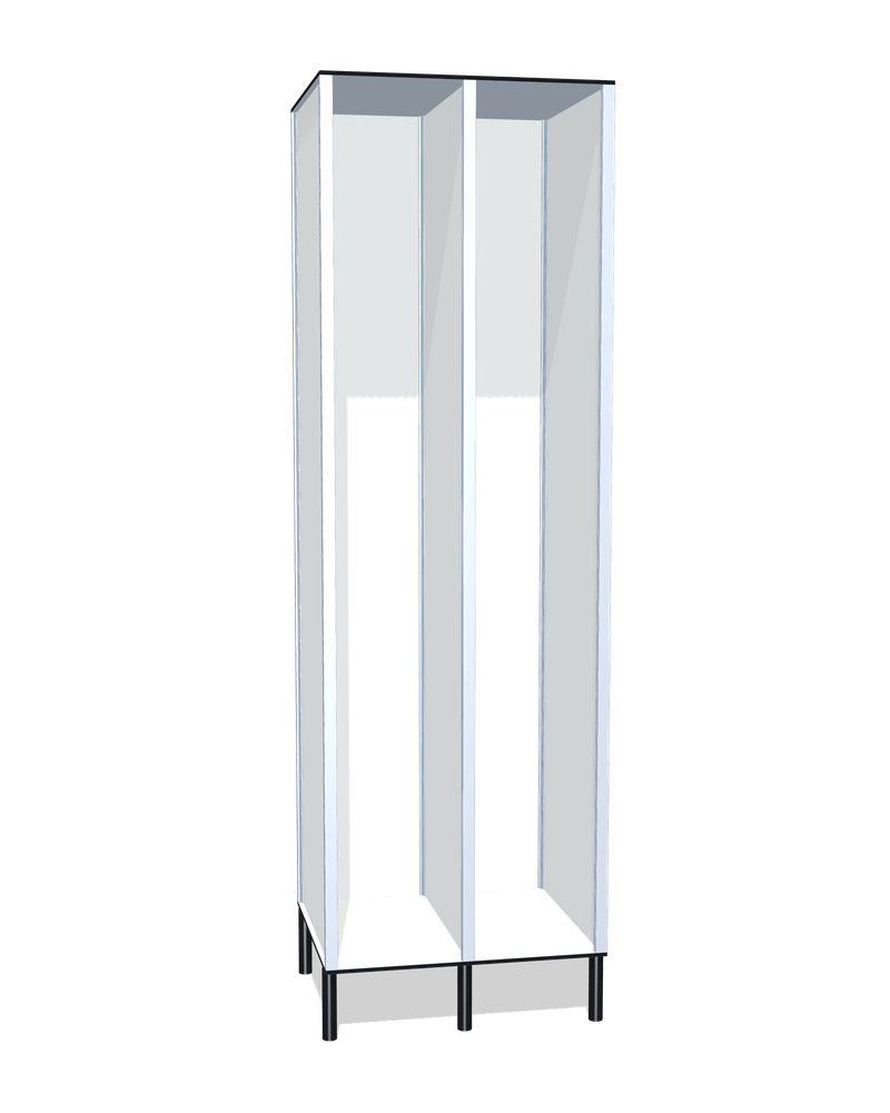Taquilla fenólica sin puertas de 2 huecos · 2 cuerpos de 1: Ancho de cada cuerpo: 30 cm (310 mm); Con: barra de colgar; Patas: PVC negro
