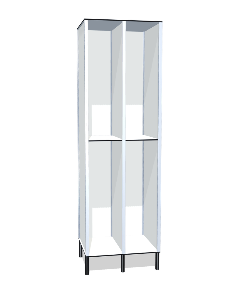 Taquilla fenólica sin puertas de 4 huecos · 2 cuerpos de 2: Ancho de cada cuerpo: 30 cm (310 mm); Con: barra de colgar; Patas: PVC negro