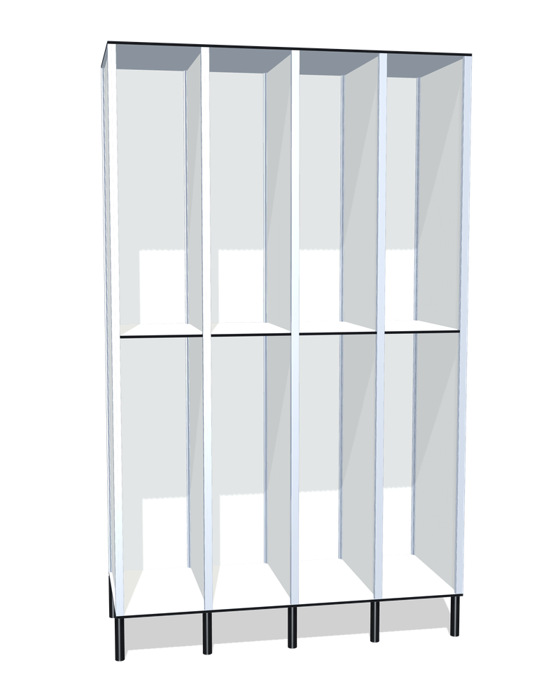 Taquilla fenólica sin puertas de 8 huecos · 4 cuerpos de 2: Ancho de cada cuerpo: 30 cm (310 mm); Con: barra de colgar; Patas: PVC negro