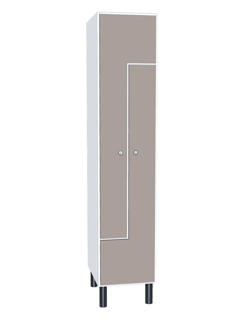 Taquilla de melamina de 2 puertas en L: Ancho de cada cuerpo: 40 cm (400 mm); Cuerpo: melamina blanco, 16 mm; Puertas: compacto fenólico Fossil, 12 mm
