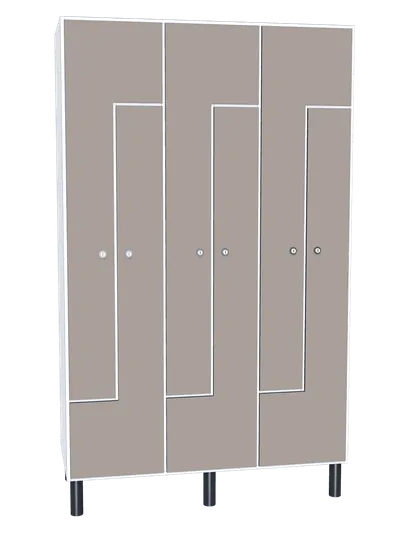 Taquilla de melamina de 6 puertas en L · 3 cuerpos