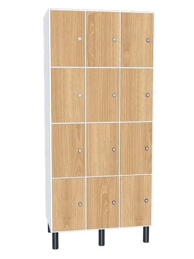 Taquilla de melamina de 12 puertas · 3 cuerpos de 4