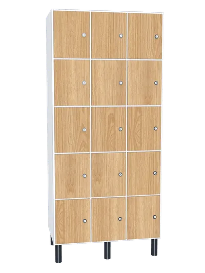 Taquilla de melamina de 15 puertas · 3 cuerpos de 5
