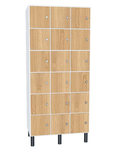 Taquilla de melamina de 18 puertas · 3 cuerpos de 6