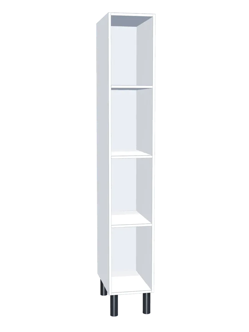 Taquilla de melamina sin puertas de 4 huecos: Ancho de cada cuerpo: 30 cm (300 mm); Cuerpo: melamina blanco, 16 mm