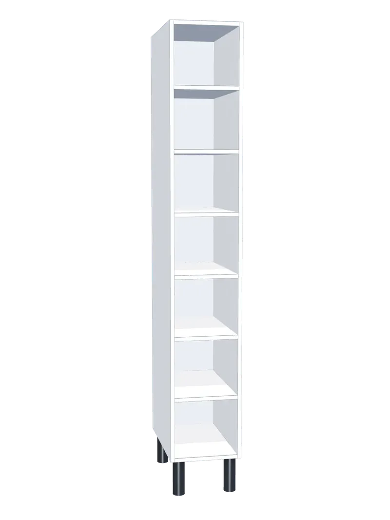 Taquilla de melamina sin puertas de 7 huecos: Ancho de cada cuerpo: 30 cm (300 mm); Cuerpo: melamina blanco, 16 mm