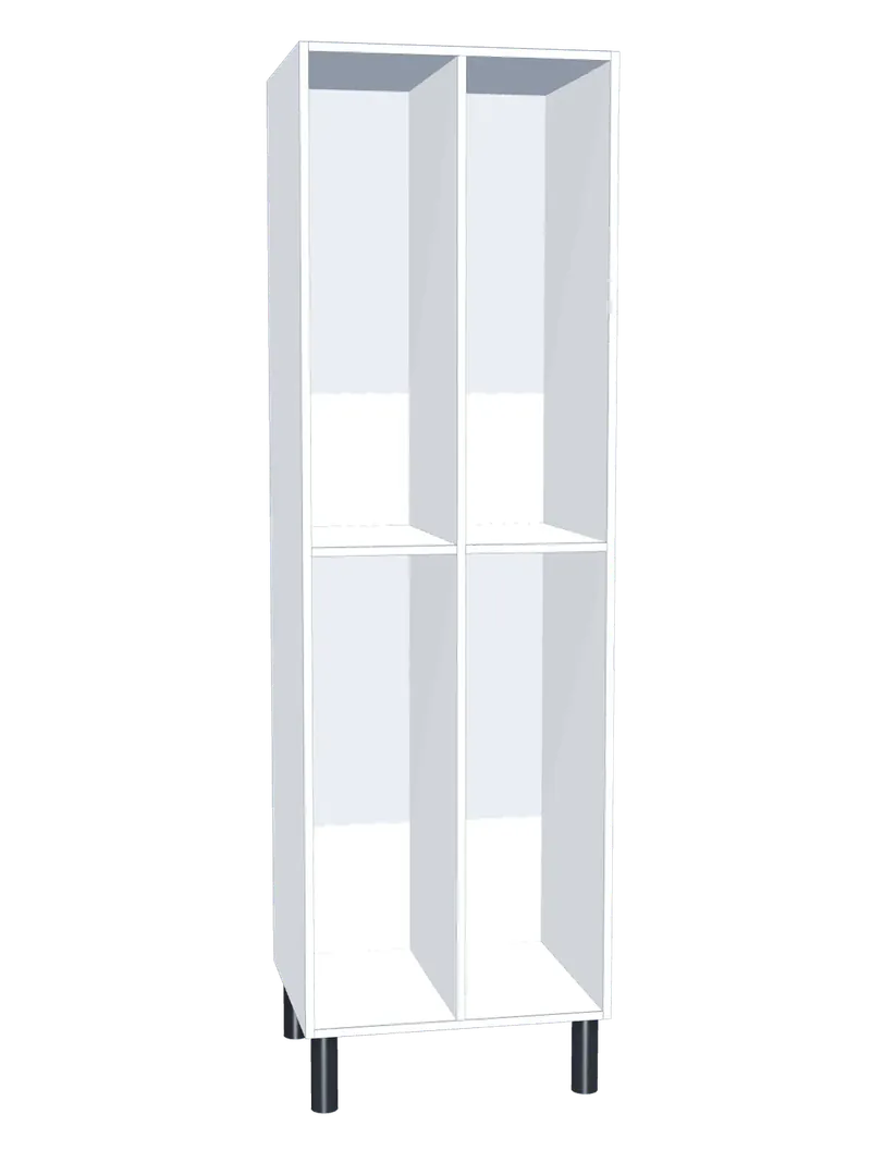 Taquilla de melamina sin puertas de 4 huecos · 2 cuerpos de 2: Ancho de cada cuerpo: 30 cm (300 mm); Cuerpo: melamina blanco, 16 mm; Con: barra de colgar