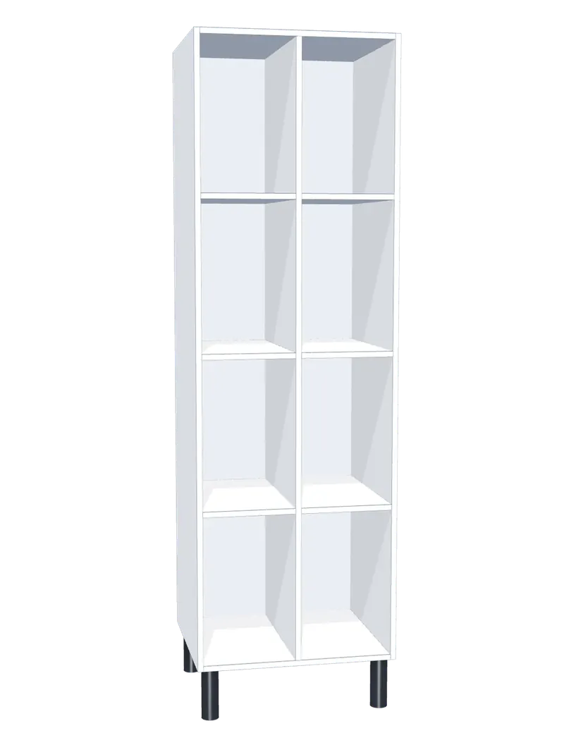 Taquilla de melamina sin puertas de 8 huecos · 2 cuerpos de 4: Ancho de cada cuerpo: 30 cm (300 mm); Cuerpo: melamina blanco, 16 mm