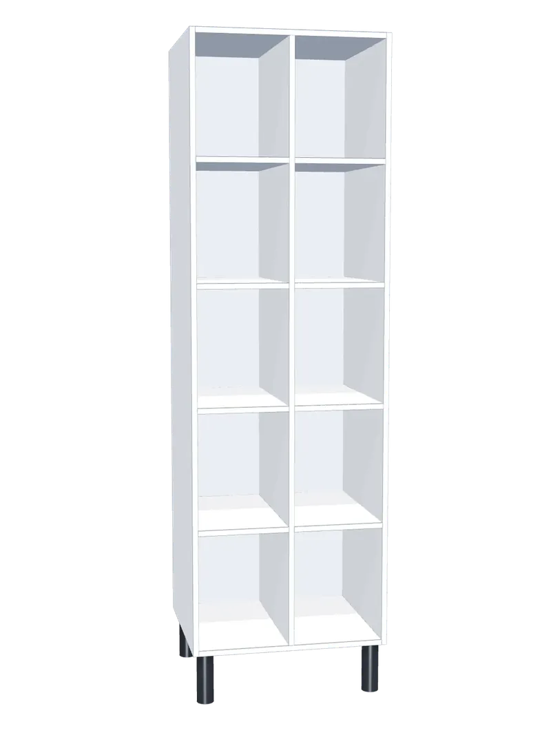 Taquilla de melamina sin puertas de 10 huecos · 2 cuerpos de 5: Ancho de cada cuerpo: 30 cm (300 mm); Cuerpo: melamina blanco, 16 mm