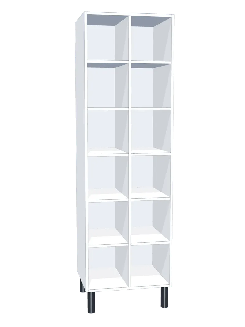 Taquilla de melamina sin puertas de 12 huecos · 2 cuerpos de 6: Ancho de cada cuerpo: 30 cm (300 mm); Cuerpo: melamina blanco, 16 mm