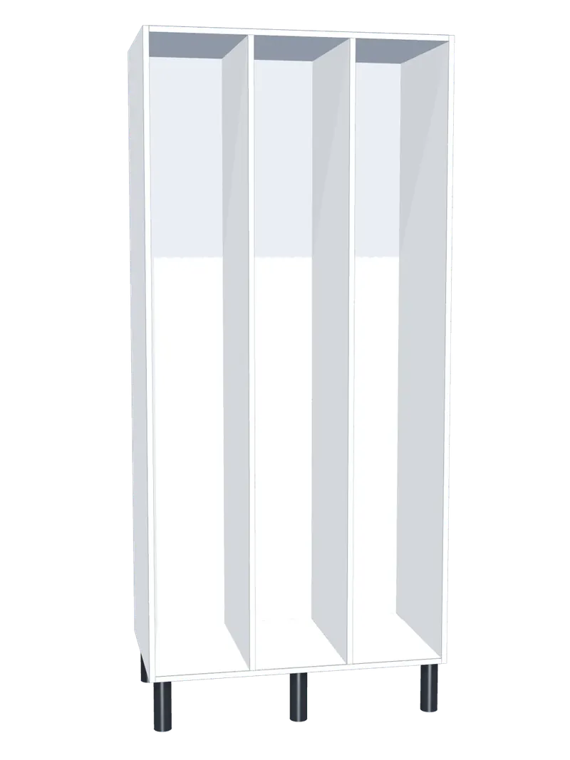 Taquilla de melamina sin puertas de 3 huecos · 3 cuerpos de 1: Ancho de cada cuerpo: 30 cm (300 mm); Cuerpo: melamina blanco, 16 mm; Con: 1 estante adicional, barra de colgar