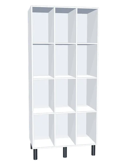 Taquilla de melamina sin puertas de 12 huecos · 3 cuerpos de 4