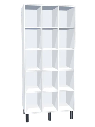 Taquilla de melamina sin puertas de 15 huecos · 3 cuerpos de 5