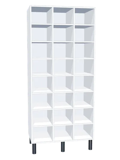 Taquilla de melamina sin puertas de 24 huecos · 3 cuerpos de 8