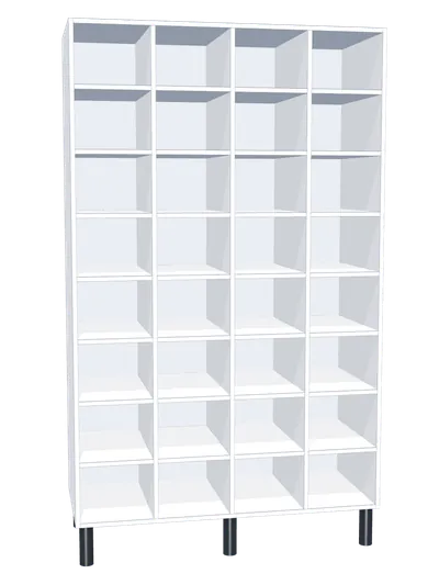 Taquilla de melamina sin puertas de 32 huecos · 4 cuerpos de 8
