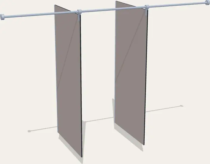 Render de separadores de ducha de compacto fenólico con tubo, sin frente ni puertas