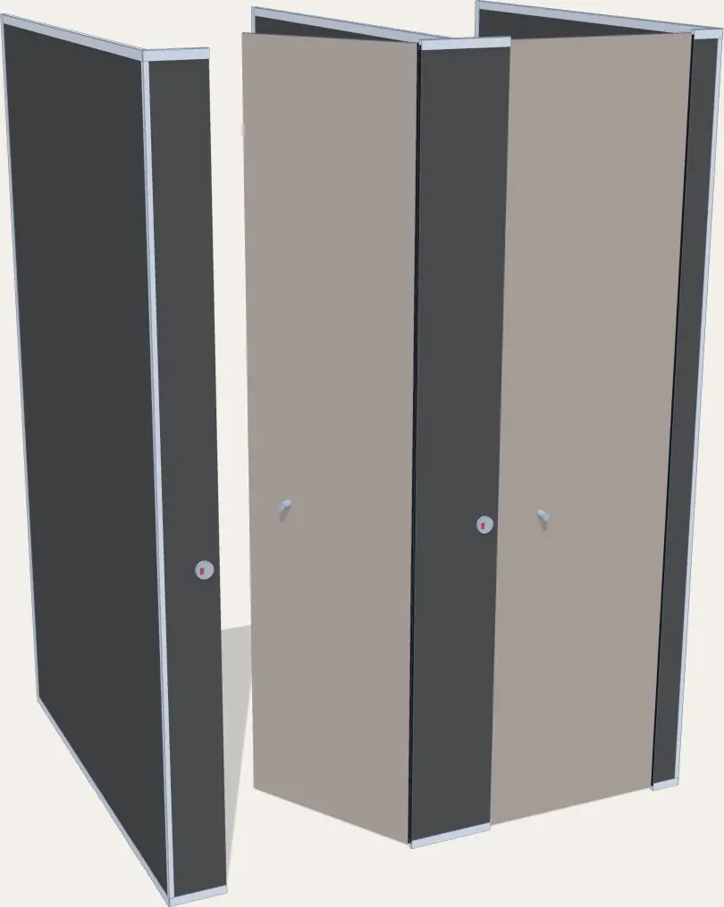 Render de cabinas sanitarias de suelo a techo, con 2500 mm de altura libre