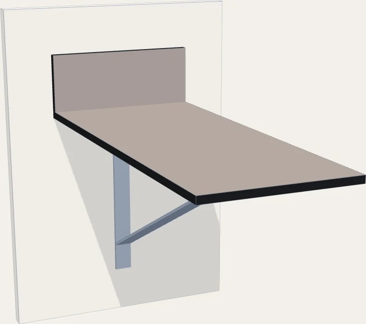 Render de la escuadra metálica de 500 × 300 mm con tirante en diagonal, fijada a la pared bajo la encimera