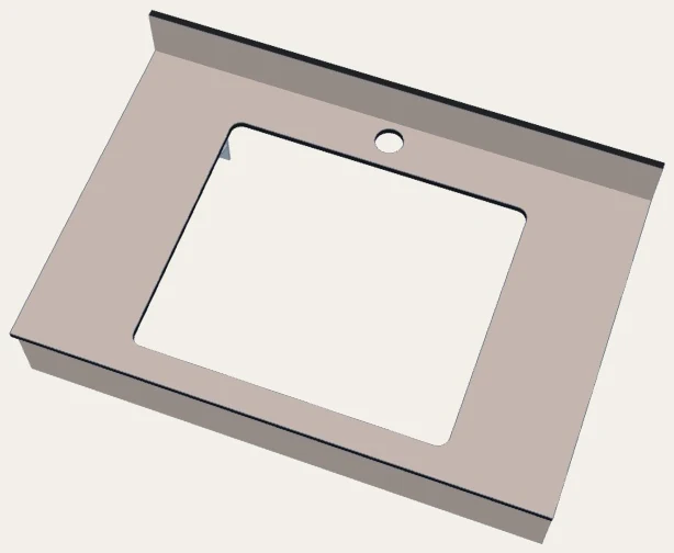 Render de un seno rectangular con las esquinas redondeadas en una encimera fenólica