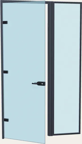 Puerta de cristal con el tubo de aluminio para el interruptor junto al cierre