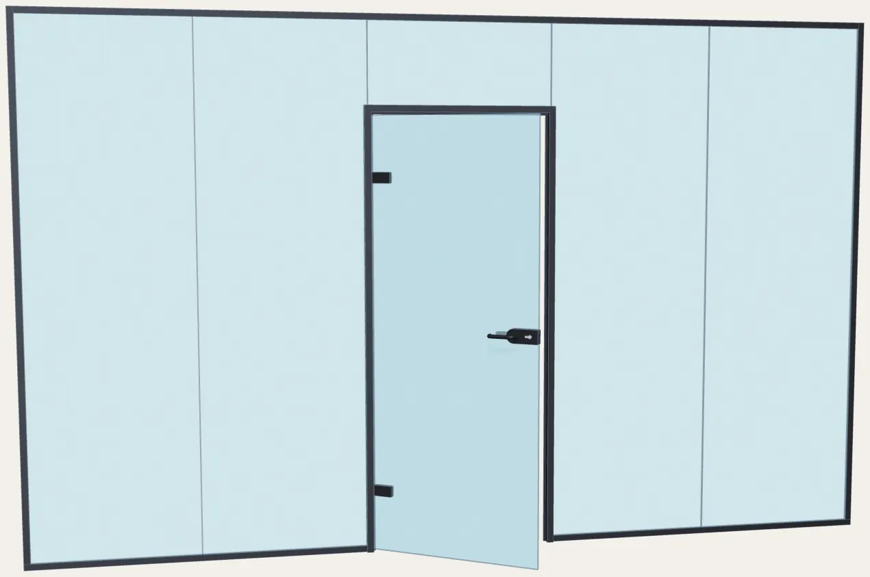Puerta de cristal con fijo superior y marco perimetral
