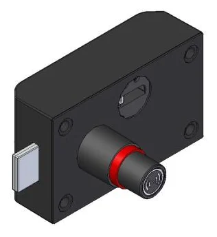 Cerradura RFID sin pilas Ojmar OTS 40 Batteryless, vista por detrás: el cuerpo que va dentro de la puerta