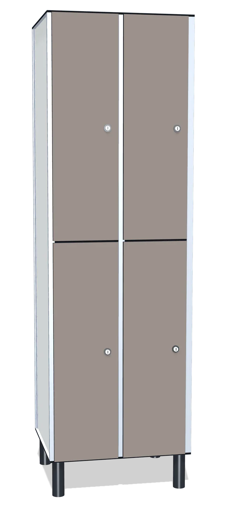 Render de una taquilla fenólica doble, de dos cuerpos y dos puertas por cuerpo