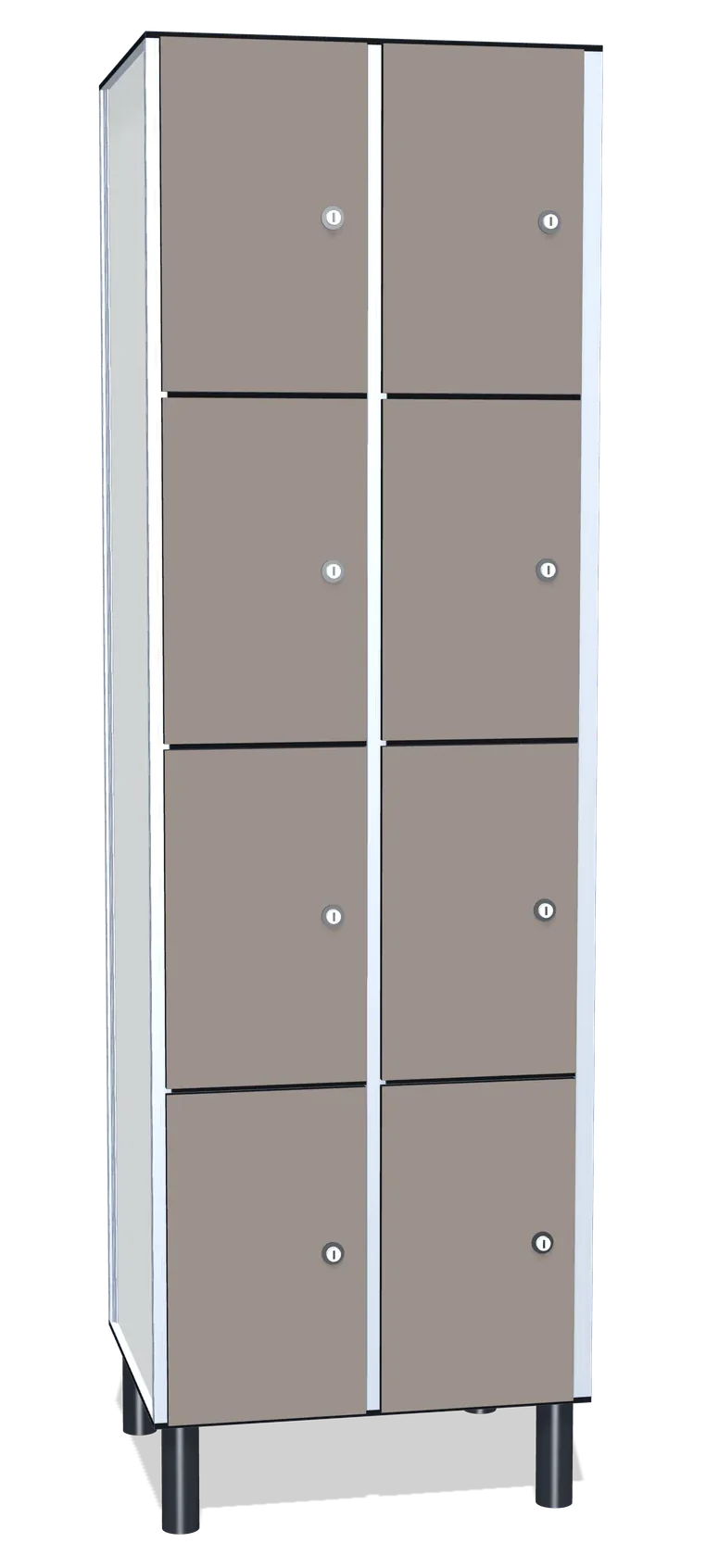 Render de una taquilla fenólica de dos cuerpos y cuatro puertas por cuerpo
