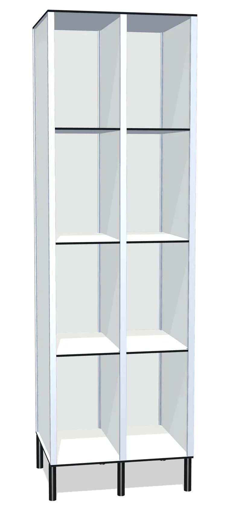 Render de un casillero fenólico de dos cuerpos y cuatro huecos por cuerpo, sin puertas