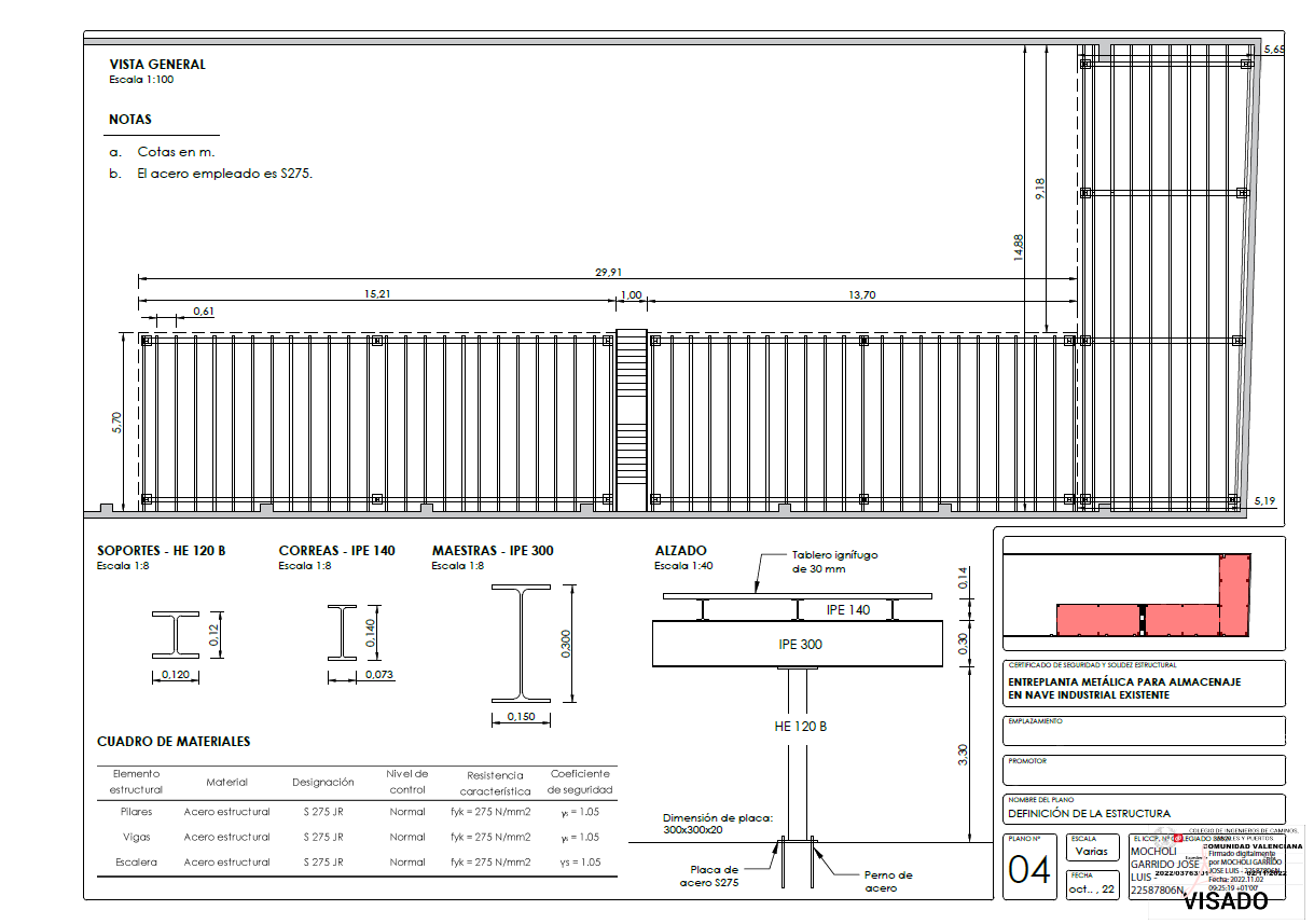 Ejemplo de plano en certificado estructural para altillo o entreplanta desmontable - Bellum Logistics